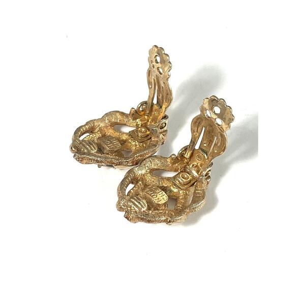 HOPE CHEST Earrings Clips Clip Ons AB Crystals Gold Tone Vintage - Picture 11 of 12